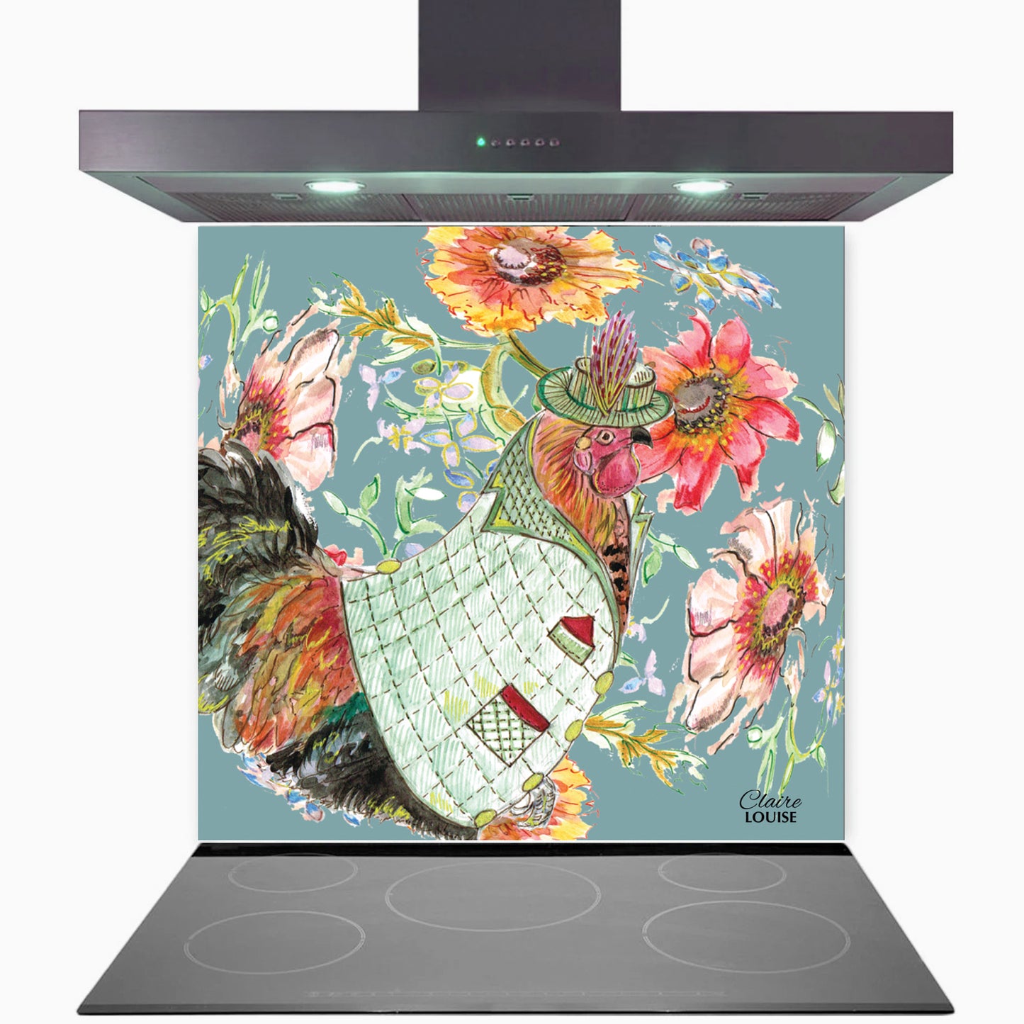 Cottage Cockerel Kitchen Glass Splashback