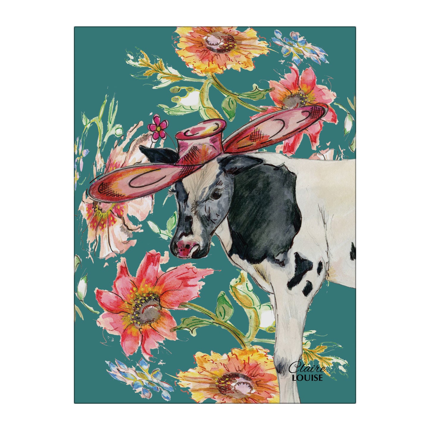 Cottage Floral Cow Glass Wall Art