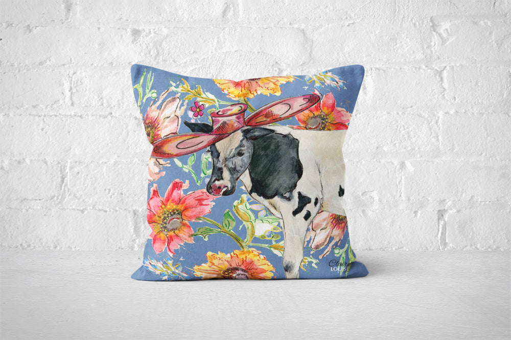 Cottage Floral Cow Blue Nova Cushion