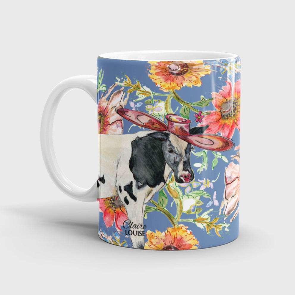 Cottage Floral Cow Blue Nova Ceramic Mug