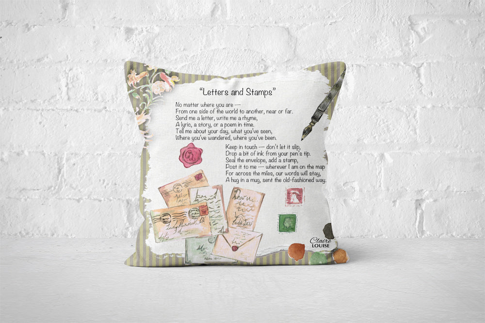 Letters and Stamps Cushion - The Painted Poem