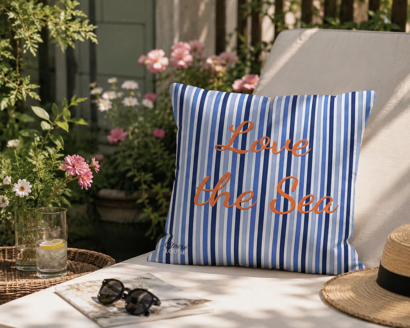 Love the Sea Stripe Outdoor Cushion