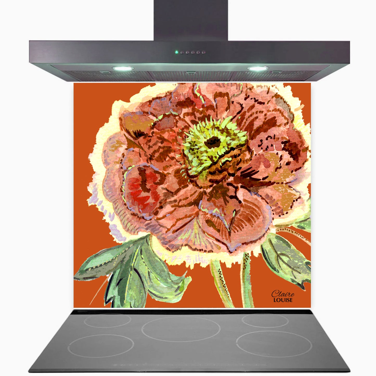 Romance Burnt Orange Kitchen Glass Splashback