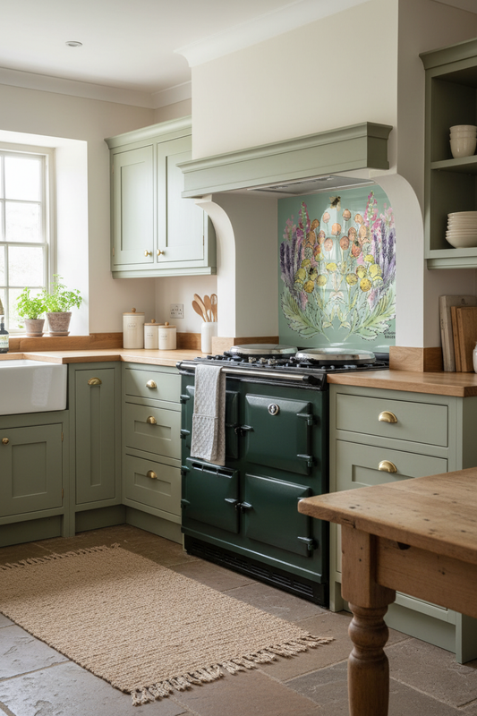 Sage Bloom Splashback Cottage Kitchen