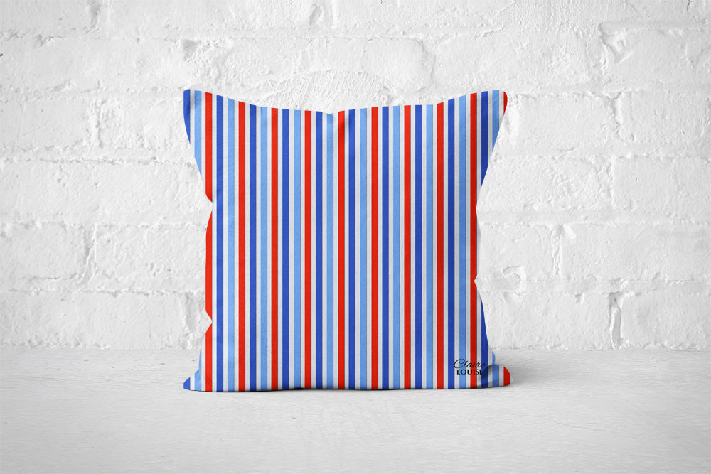 Tomato and Sky Stripe Cushion