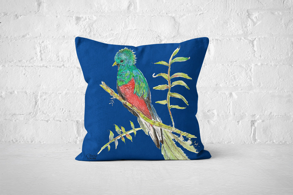 Tropical Bird Cushion (Blue)