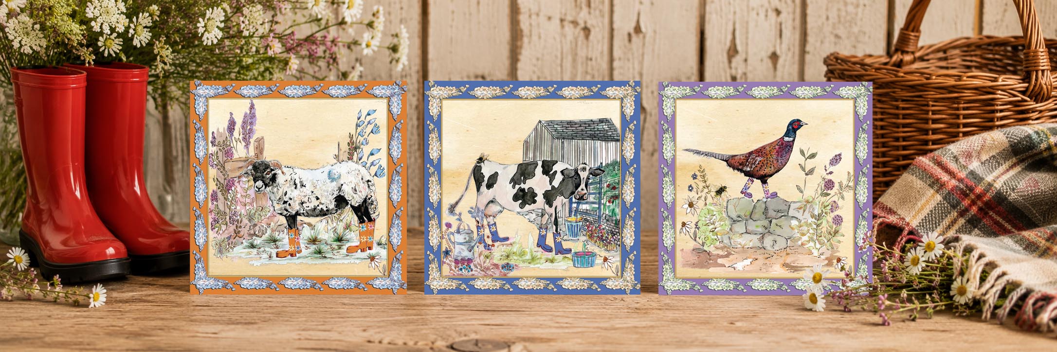 Bouquet Boots Greeting Cards