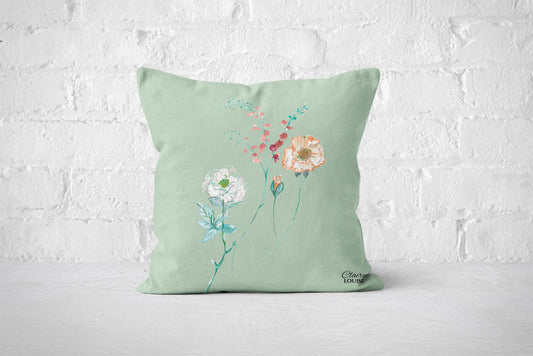 A Spray Of Flowers Wedding Cushion - Celadon Green