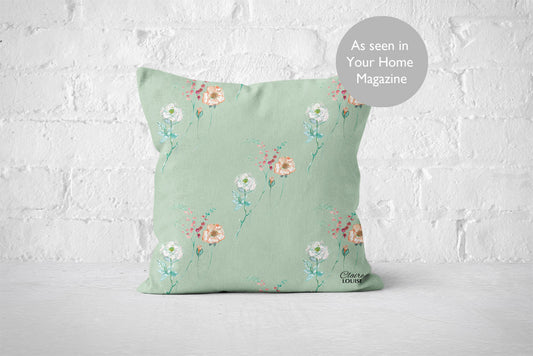 Spray of Flowers Cushion - Celadon Green