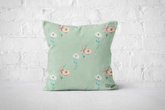 Spray of Flowers Pattern Cushion - Celadon Green