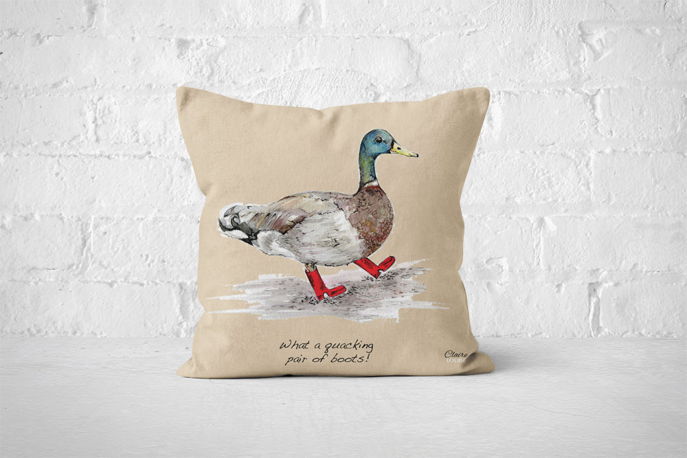 Duck In Boots Cushion (Beige)