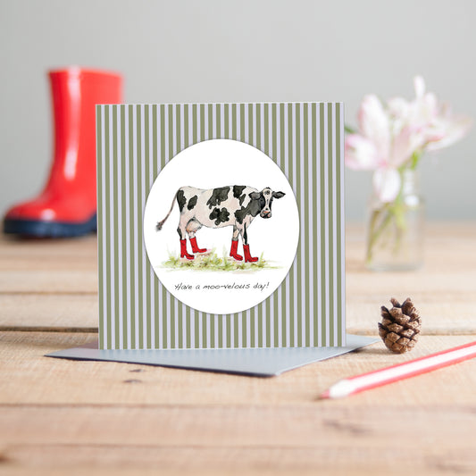 Cow In Boots Greeting Card - Pack of 6