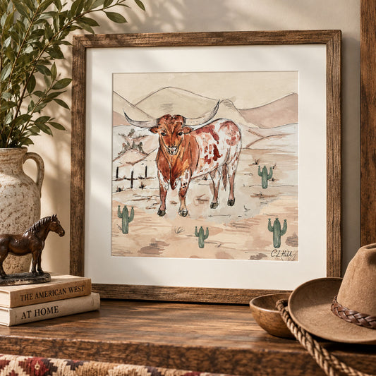 American Longhorn Mounted Print