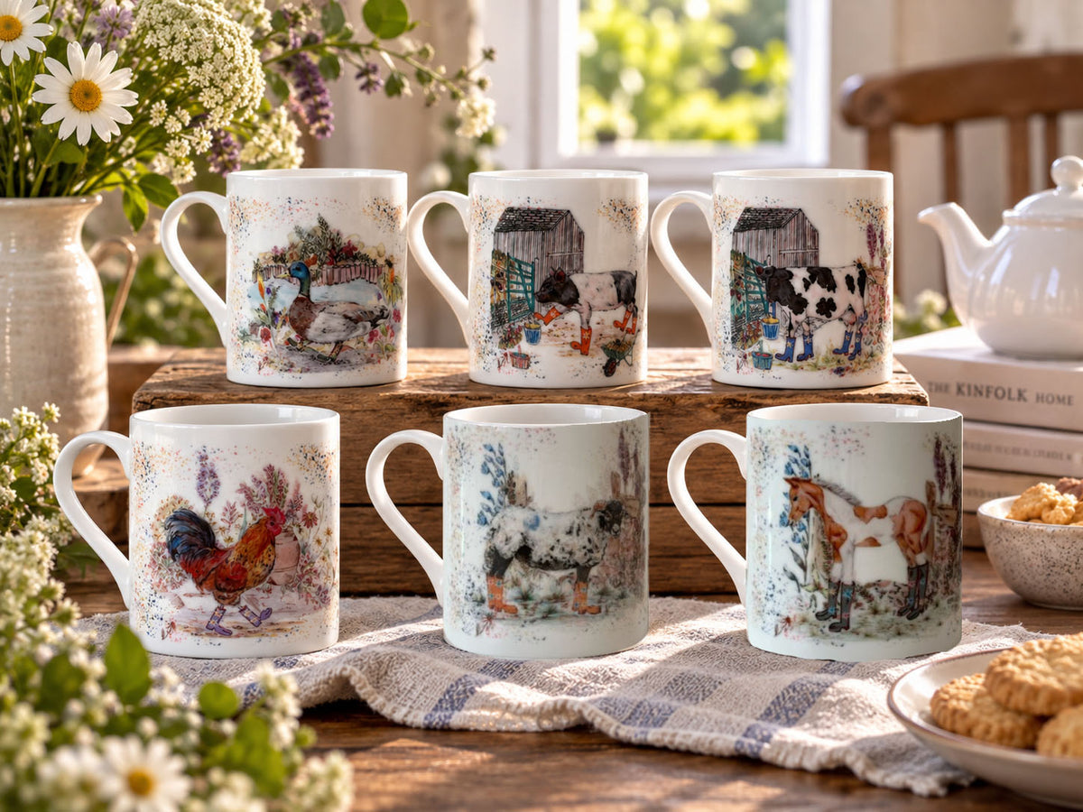 Bouquet Boots Fine Bone China Mug Gift Set — Set of 6