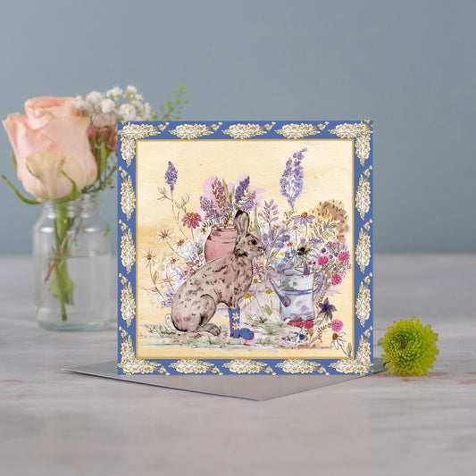 Hare Bouquet Boots Greeting Card - Pack of 6