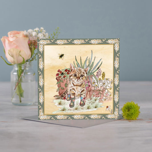 Pussycat Bouquet Boots Greeting Card - Pack of 6