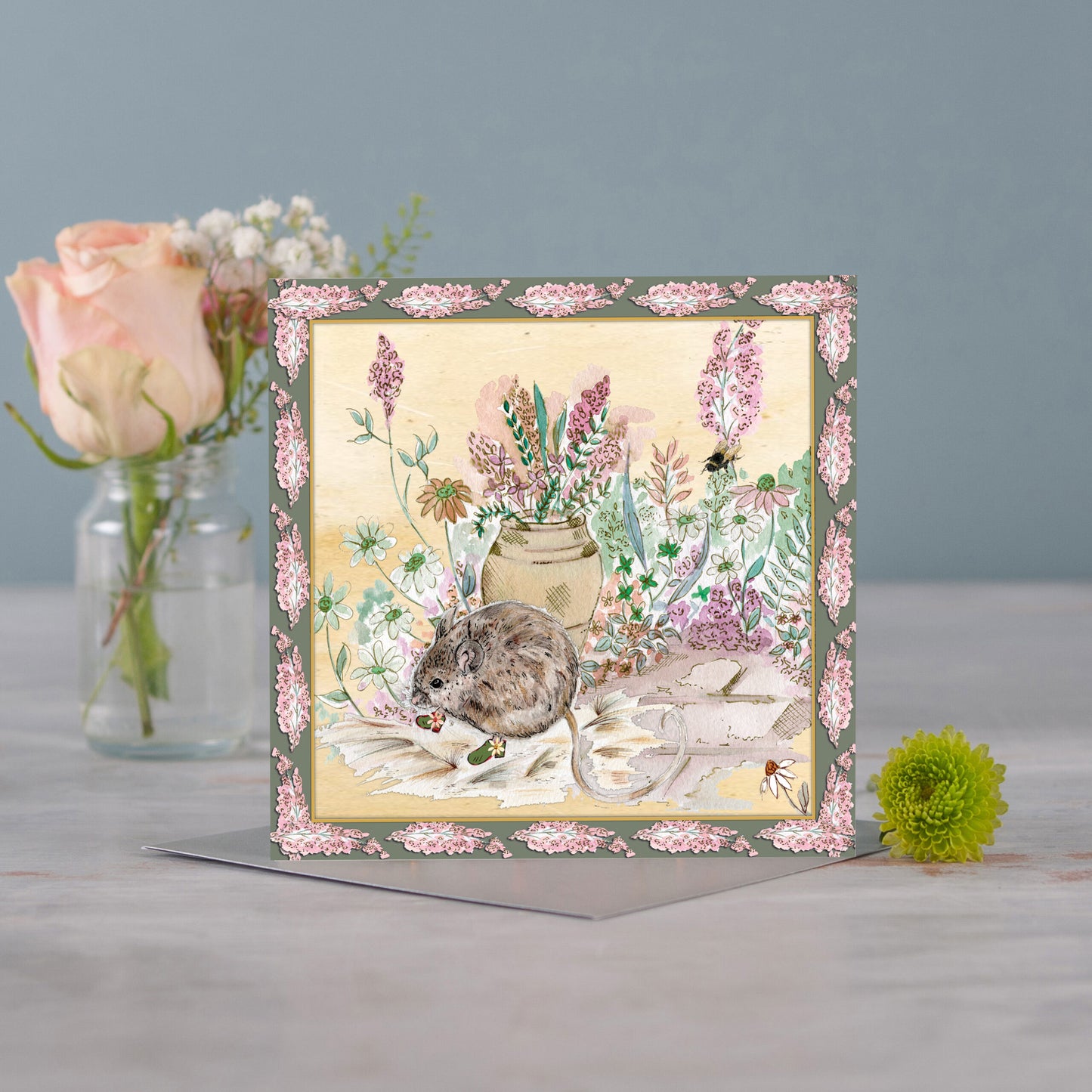 Mouse Bouquet Boots Greeting Card - Pack of 6