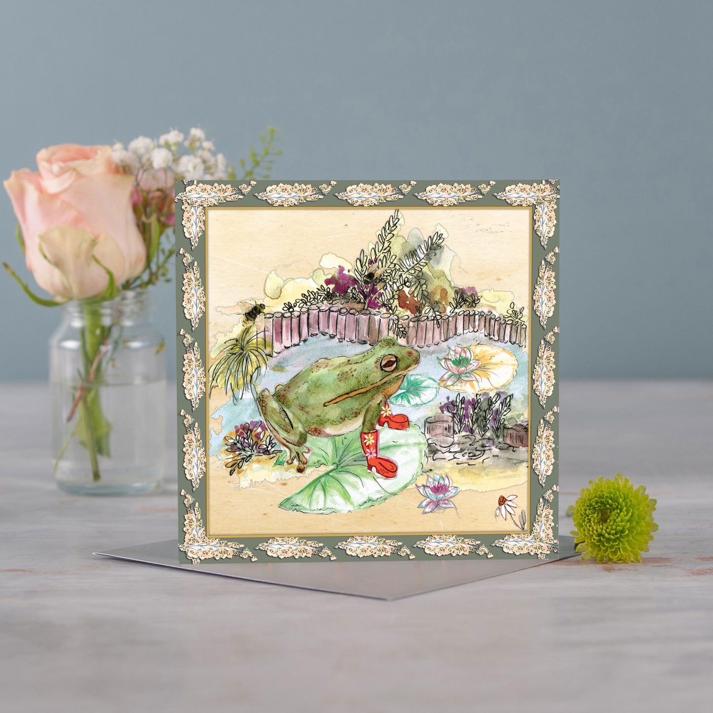 Frog Bouquet Boots Greeting Card - Pack of 6