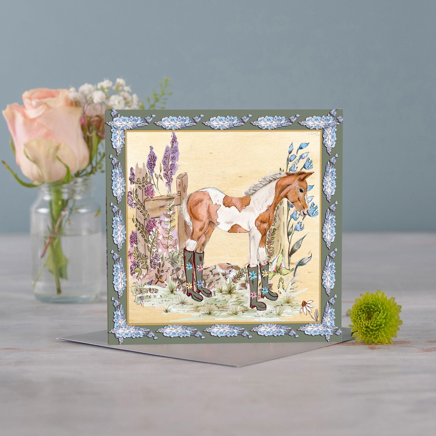 Foal Bouquet Boots Greeting Card - Pack of 6