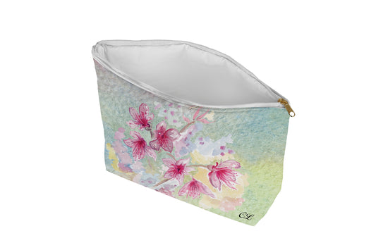 Floral patterned pouch on a white background