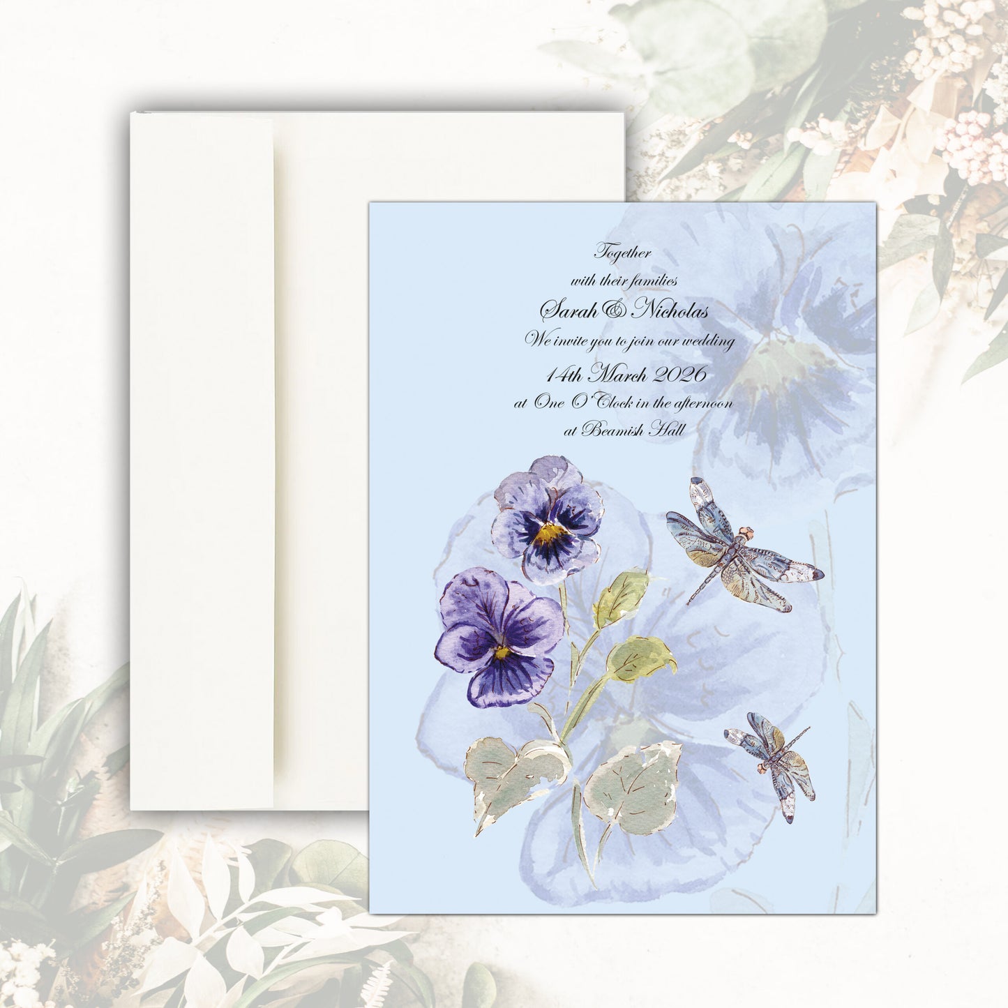 Pansies Wedding Invitation (Blue)