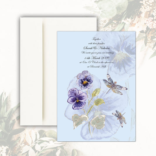 Pansies Wedding Invitation (Blue)