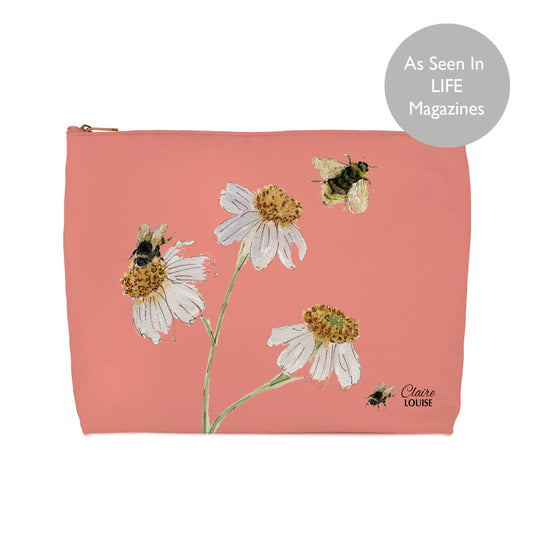Botanical Peach Fuzz Daisies Cosmetic Bag