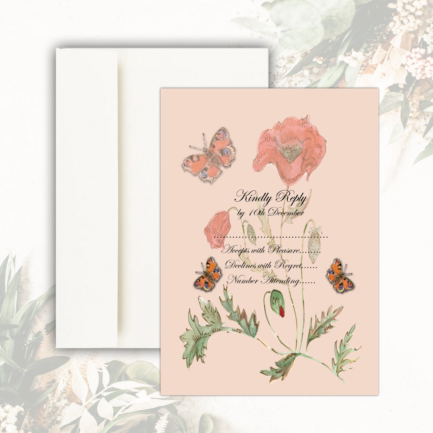 Poppies RSVP Card (Nude)