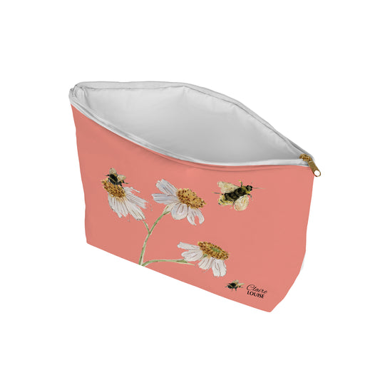 Botanical Peach Fuzz Daisies Cosmetic Bag