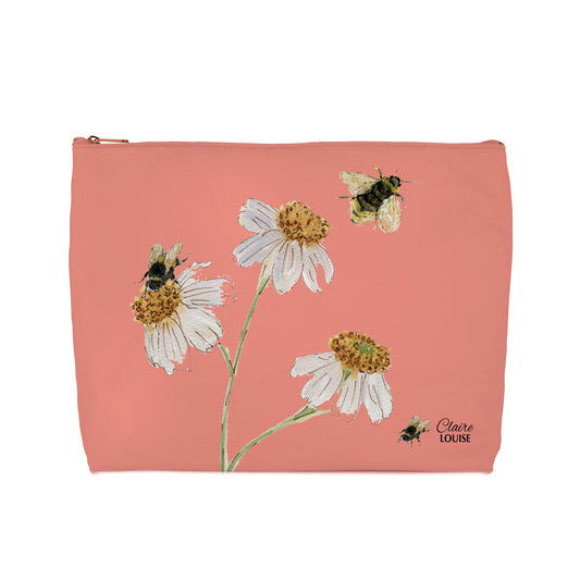 Botanical Peach Fuzz Daisies Cosmetic Bag