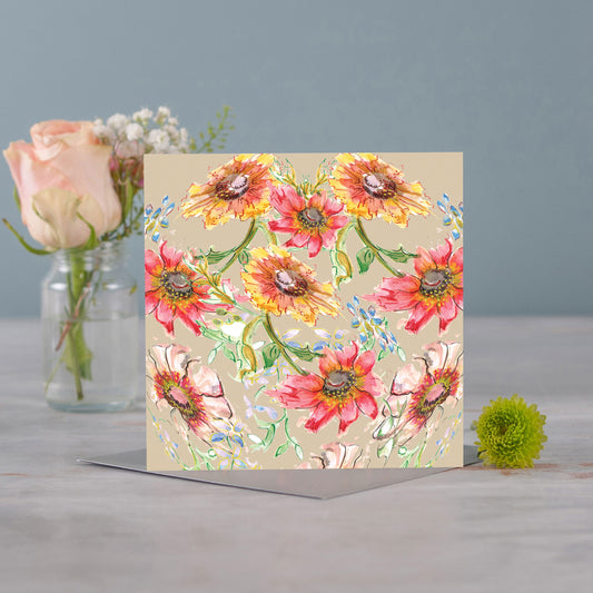Beige Blooms Greetings Card - Pack of 6