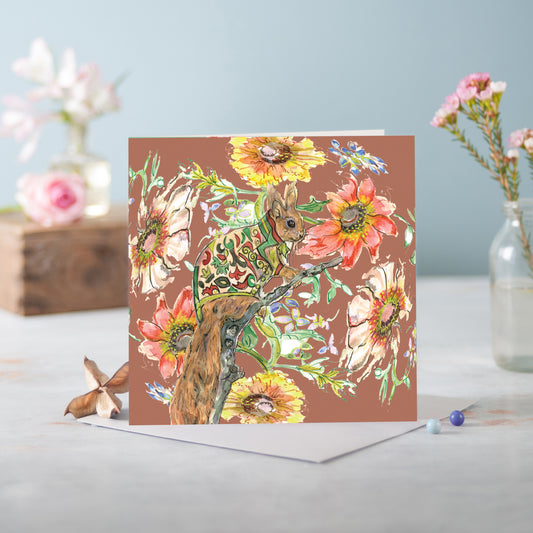 Cottage Floral Ornate Squirrel Greeting Card - Pack of 6