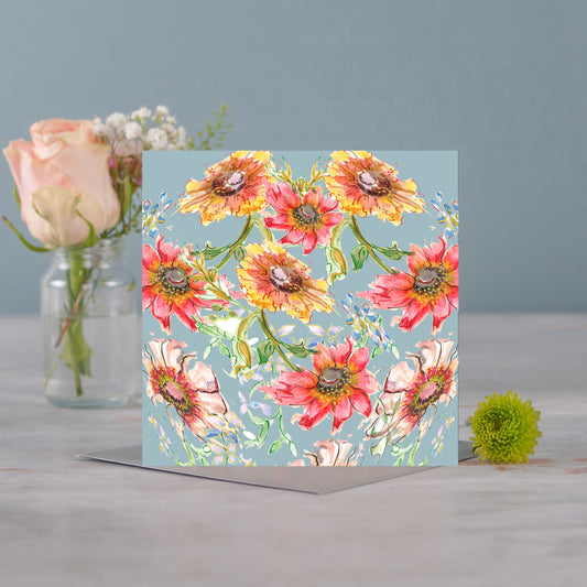 Blue Blooms Greetings Card - Pack of 6