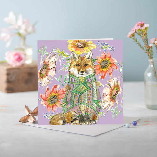 Cottage Floral Ornate Fox Greeting Card - Pack of 6