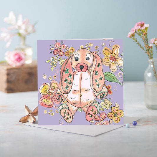Cottage Floral Lilac Bunny Greeting Card - Pack of 6