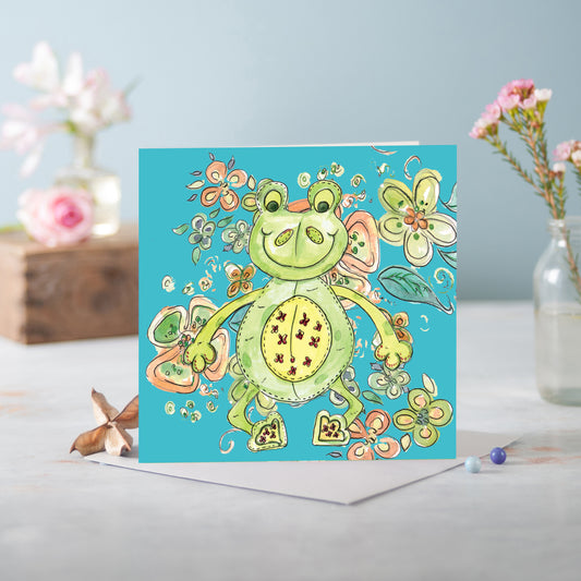 Cottage Floral Capri Frog Greeting Card - Pack of 6