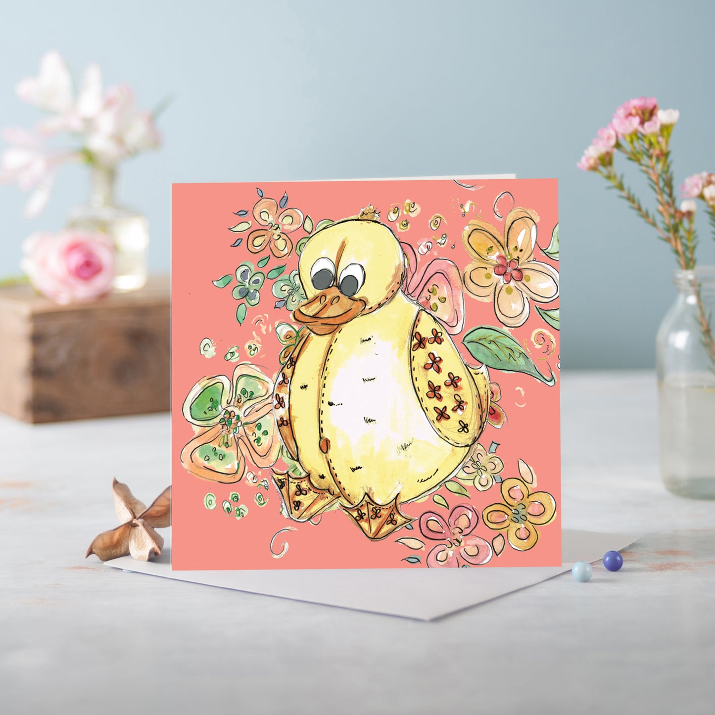 Cottage Floral Lemon Duck Greeting Card - Pack of 6
