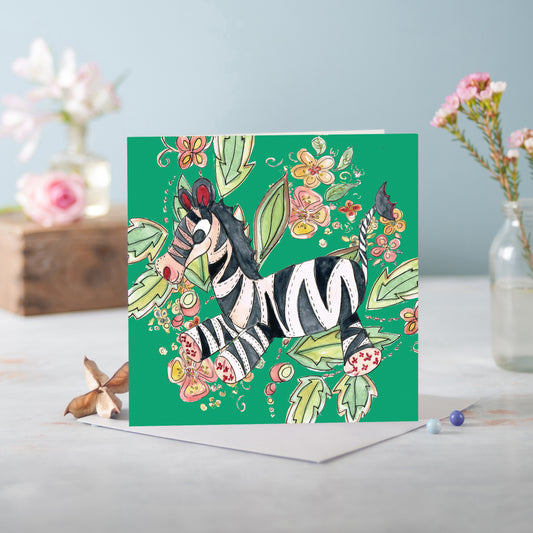 Cottage Floral Mint Zebra Greeting Card - Pack of 6