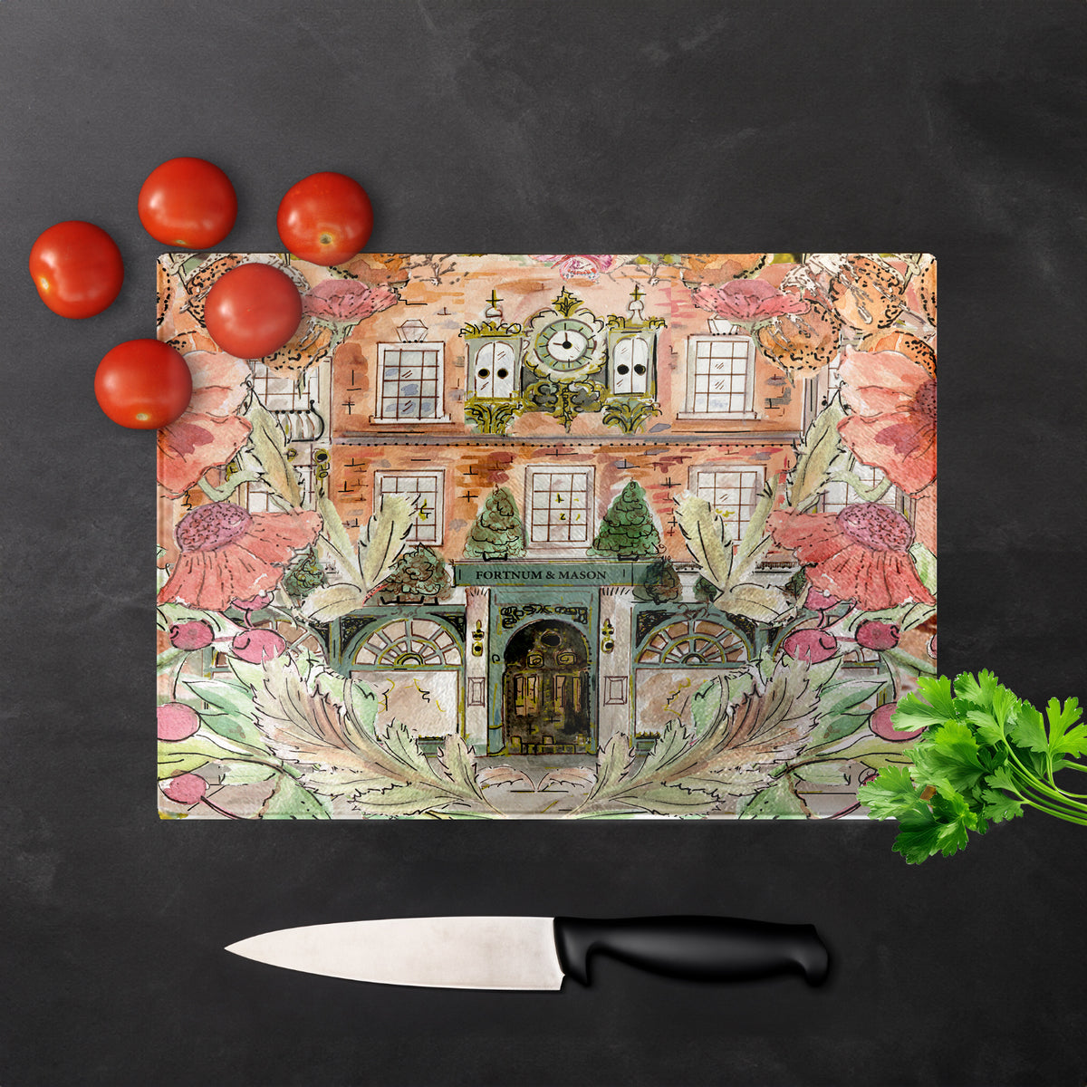 Fortnums In Full Bloom Glass Chopping Board