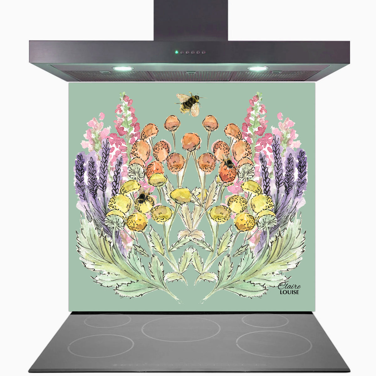 Sage Bloom Kitchen Glass Splashback