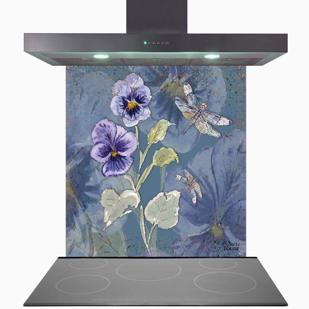 Powder Bloom Pansies Kitchen Glass Splashback