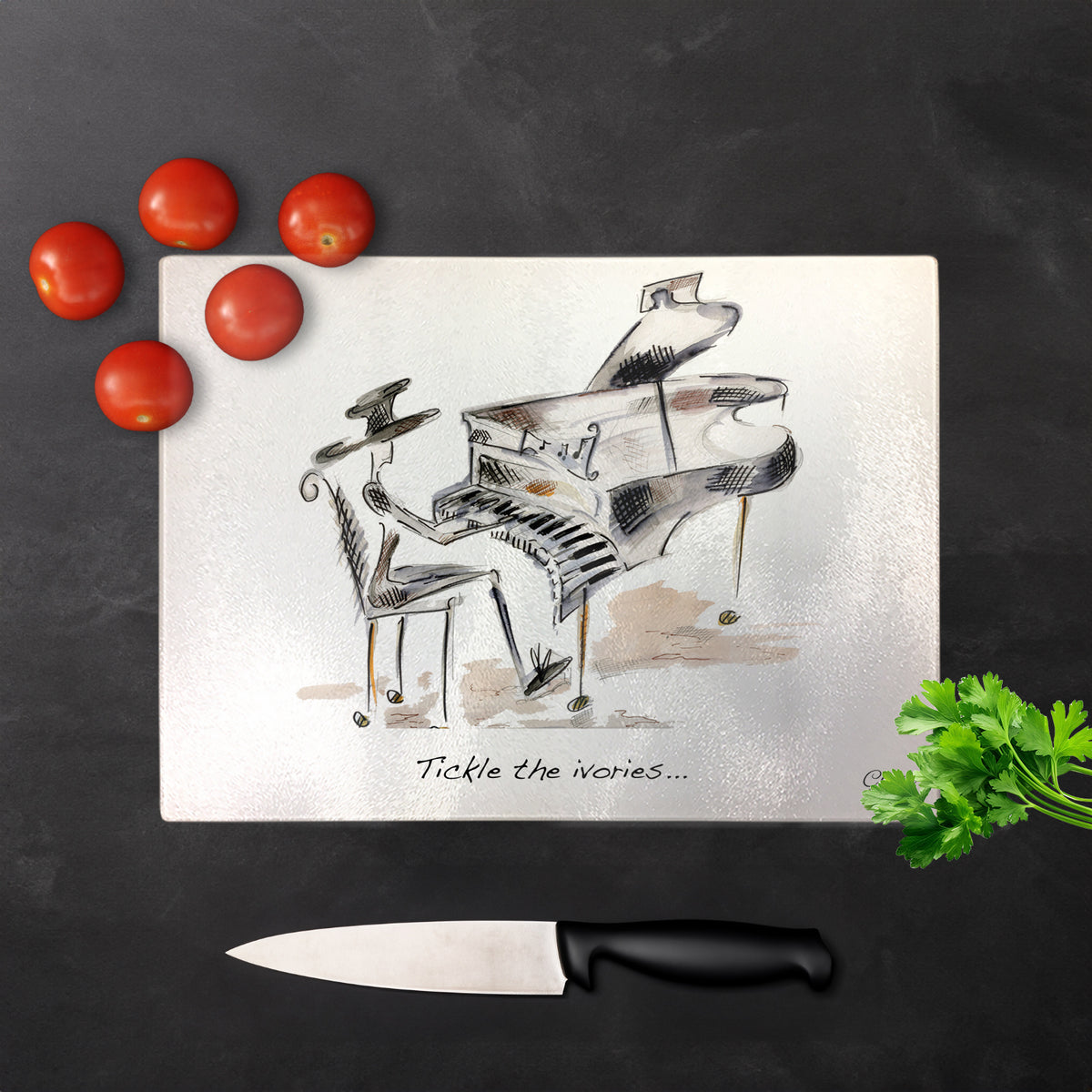 Tickle the Ivories Glass Chopping Board