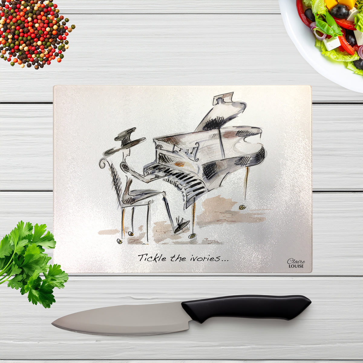 Tickle the Ivories Glass Chopping Board