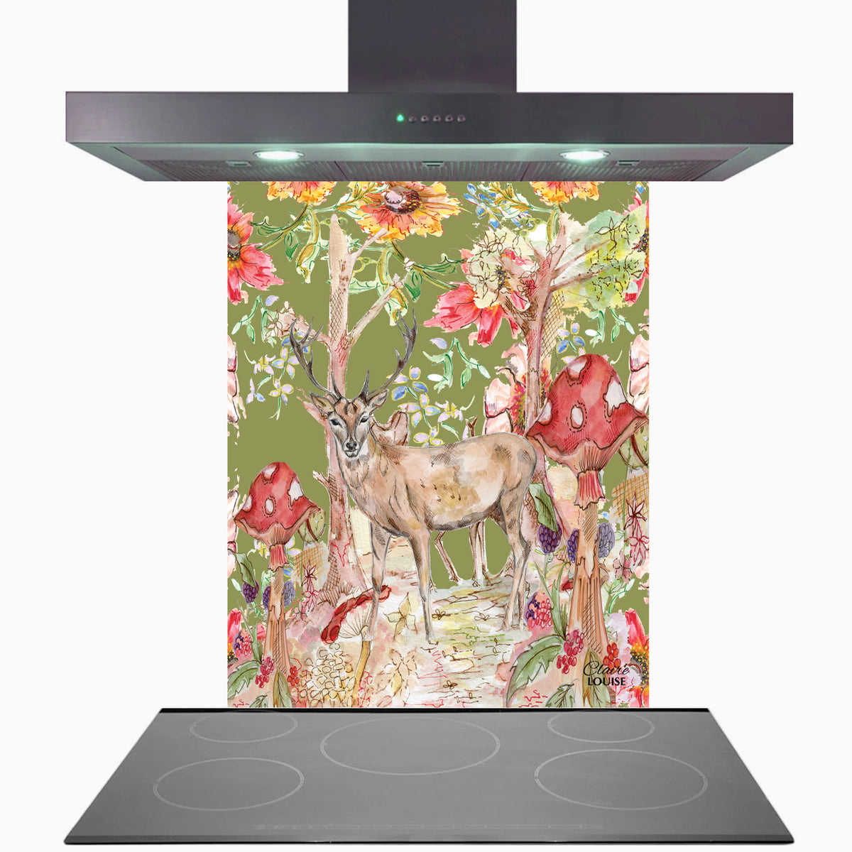 Whimsical Stag Kitchen Glass Splashback