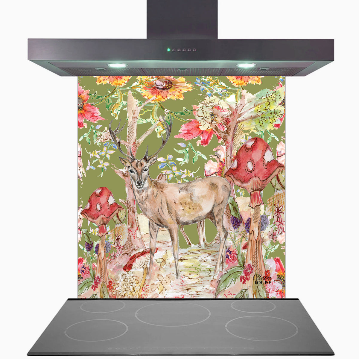 Whimsical Stag Kitchen Glass Splashback