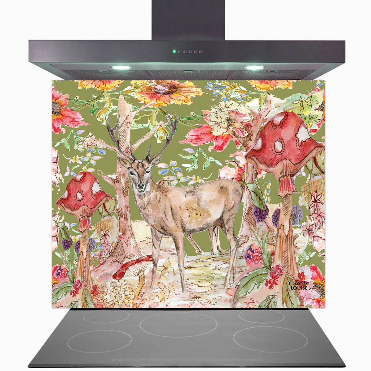 Whimsical Stag Kitchen Glass Splashback