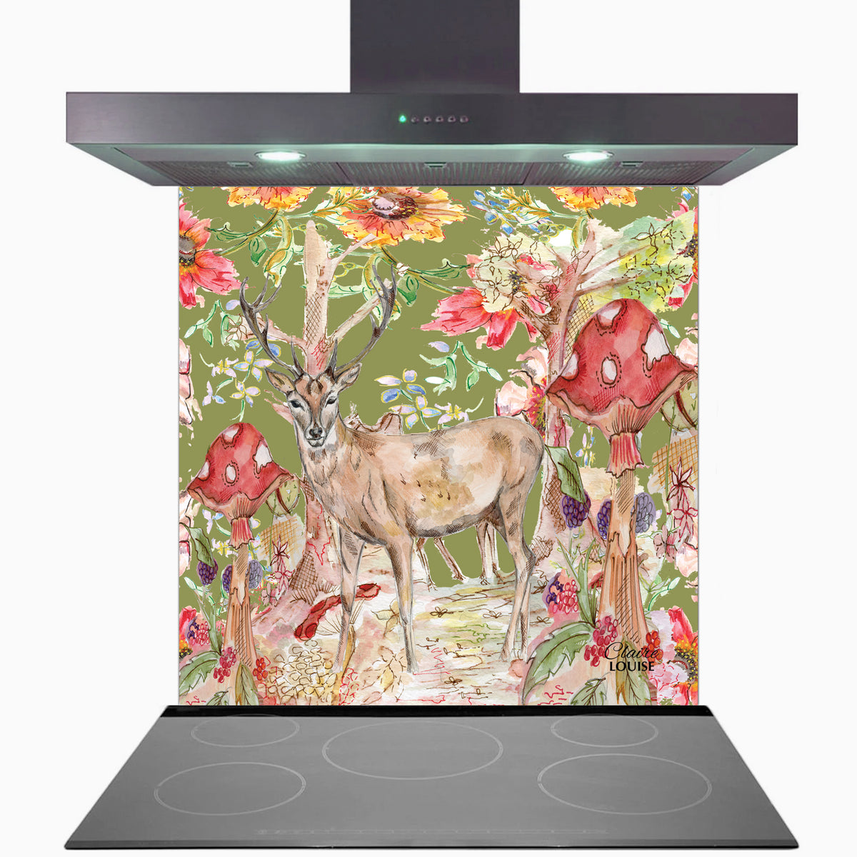 Whimsical Stag Kitchen Glass Splashback