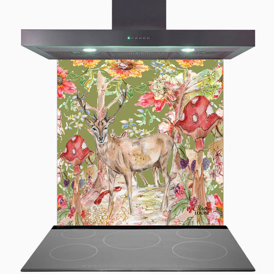 Whimsical Stag Kitchen Glass Splashback