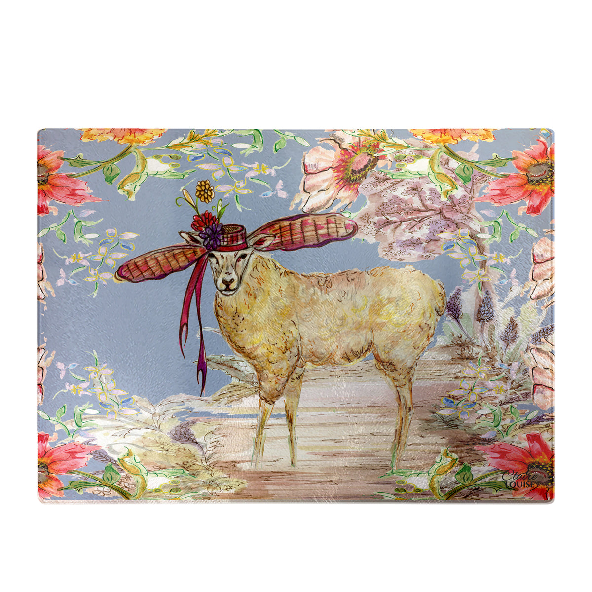Whimsical Sheep Glass Chopping Board