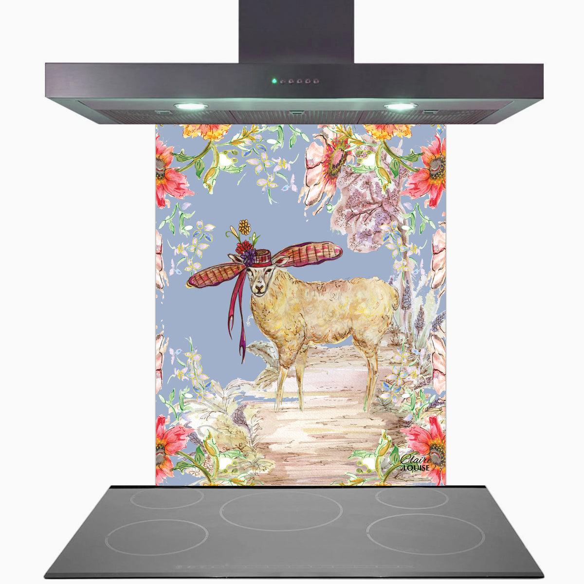 Whimsical Sheep Kitchen Glass Splashback